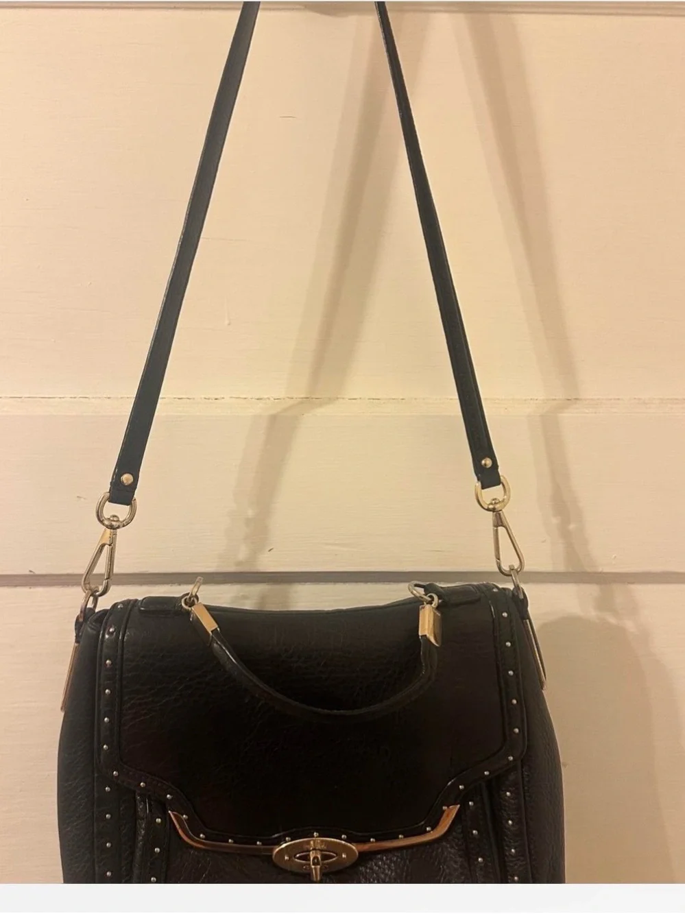 Coach Black Leather Shoulder Bag with Gold Hardware